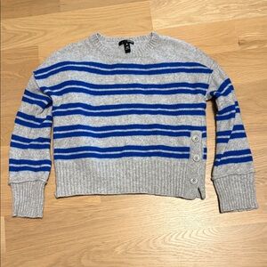 Aqua Gray and Blue Striped Crew Neck Sweater